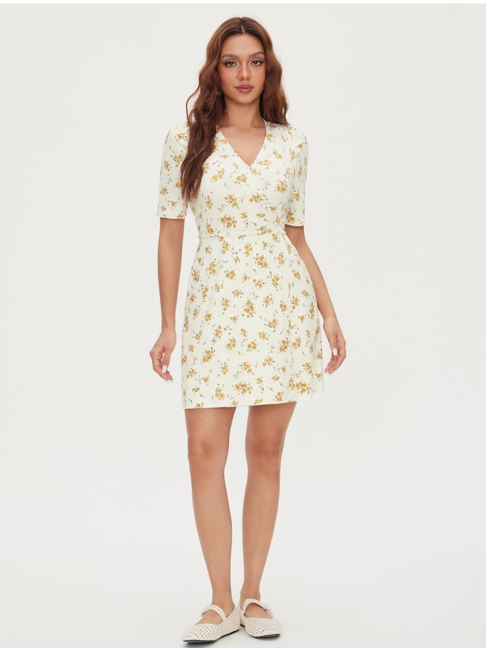 CIDER Mini Floral Dress Summer Boho Wrap V Neck Dress for Women Short Sleeves